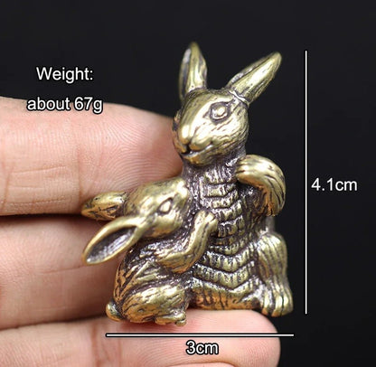 Rabbit Brass Animal Statue Small Sculpture Tabletop Figurine Home Decor Gifts