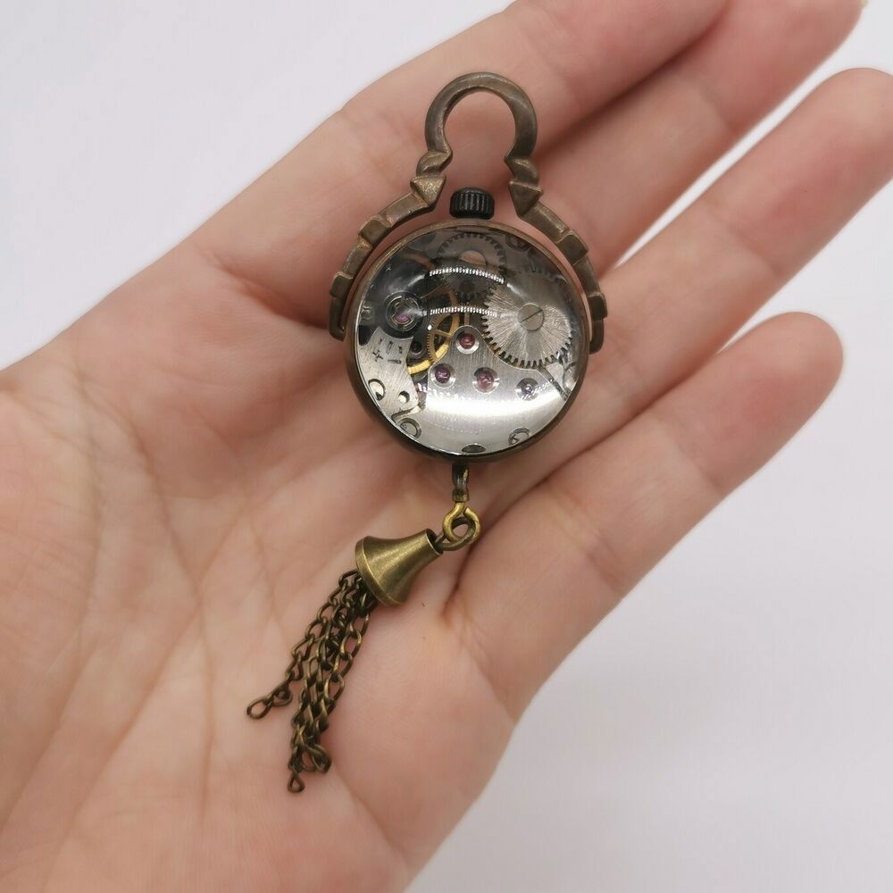 Old Bronze Crystal Ball Bell Mechanical Clock Table Pocket Watch