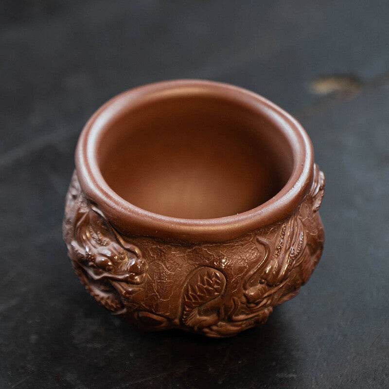 Full Handmade Tea Cup Dragon Carved Master Cup 5 Oz Original Ore Zisha Clay Cup