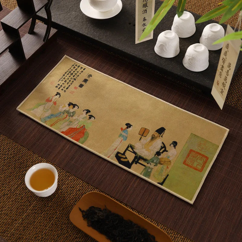 30*16cm Chinese Painted Thick Tea Towel Absorbent Tea Set Cup Mat Accessories