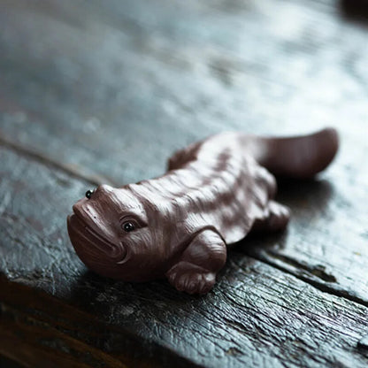 Yixing Sculpture Purple Clay Tea Pet Fish Statue Handmade Tea Figurine Tea Set