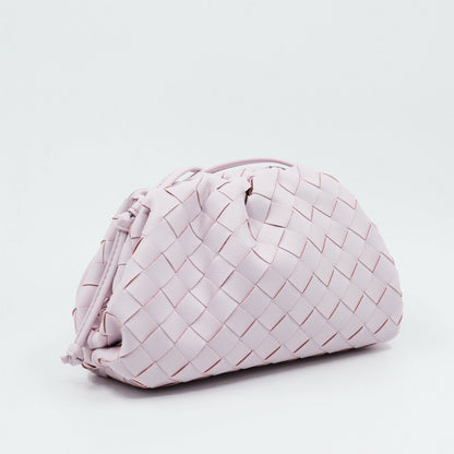 Woven Ruched Microfibre Leather Mini Pouch Clutch Bag Crossbody Shoulder Purse