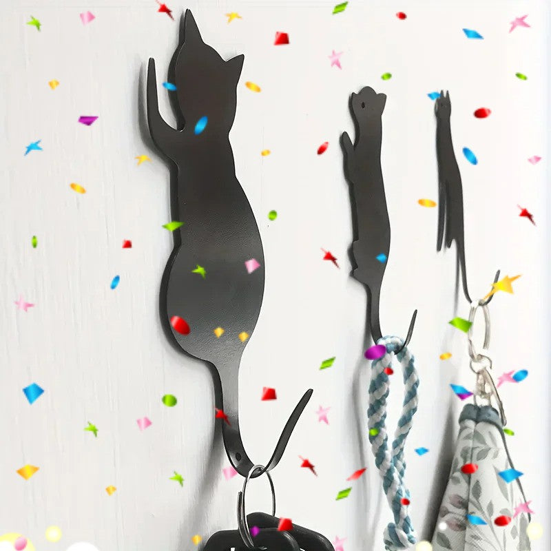 CIFbuy Cute Cat Metal Hooks 3-Pack Adhesive Wall Hanger for Robe Towel