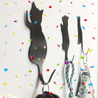 CIFbuy Cute Cat Metal Hooks 3-Pack Adhesive Wall Hanger for Robe Towel