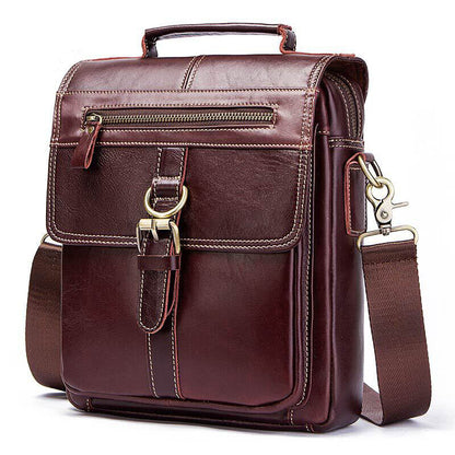 100% Genuine Leather Men's Sling Shoulder/Messenger Bag Double Zipper 8" Handbag
