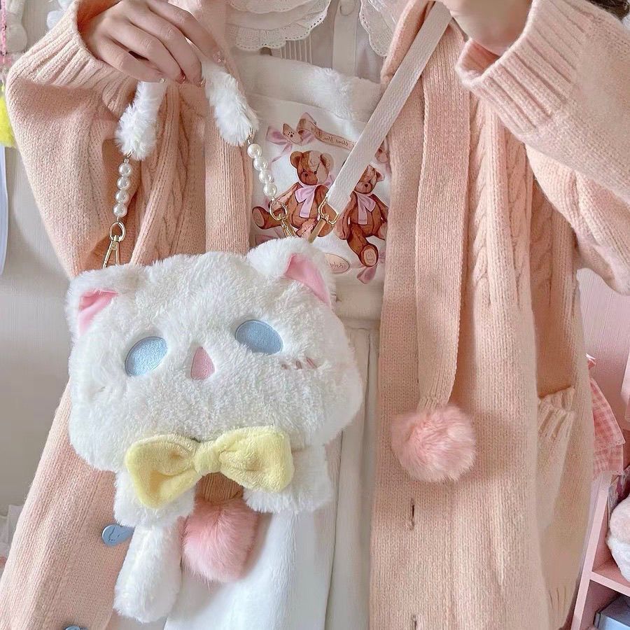 Cute Plush Bag Cat Shape Crossbody Bag Small Handbags Polyester Shoulder Purses