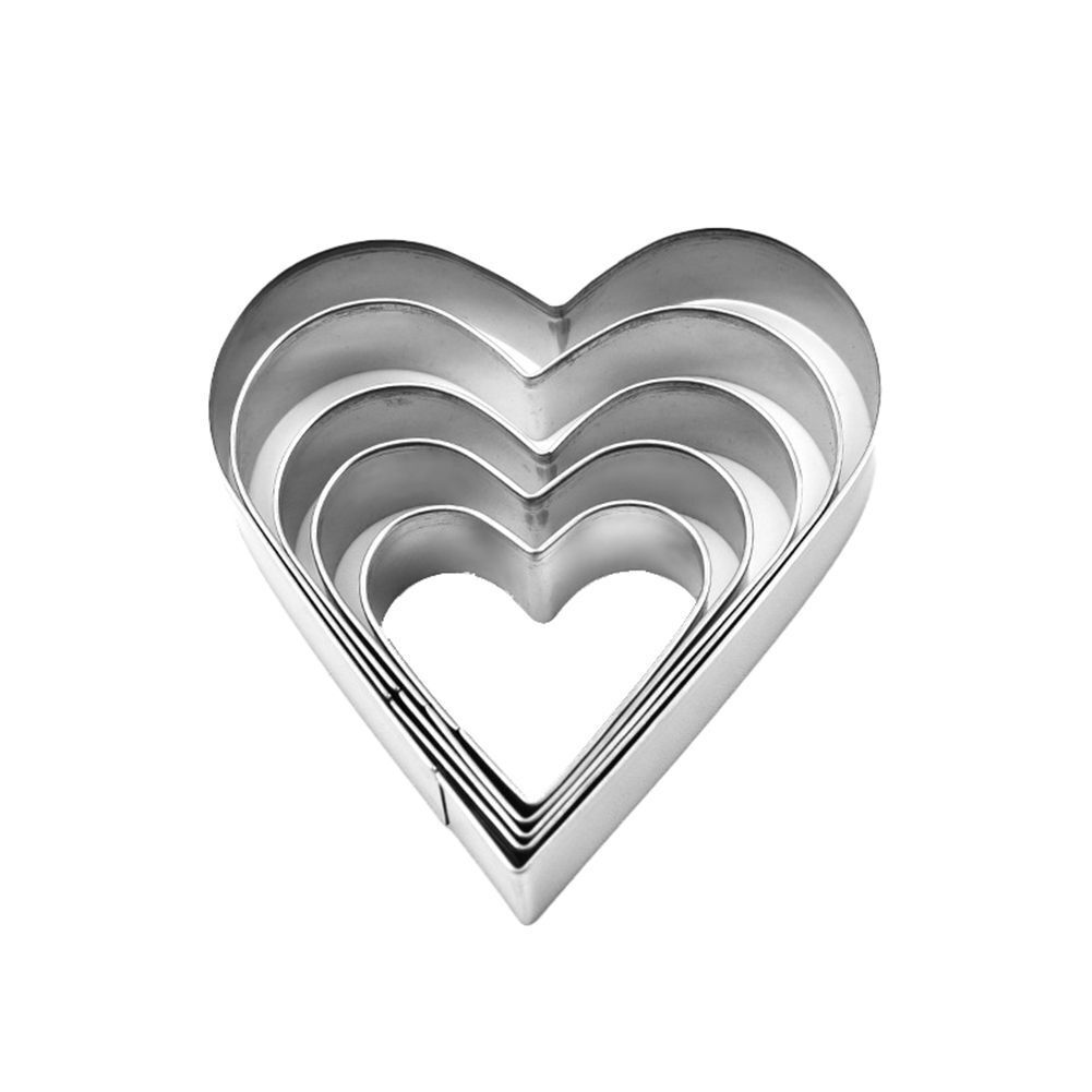 Cookie Cutter 5Pc Heart Stainless Steel DIY Biscuit Mold Fondant Pastry Bakeware