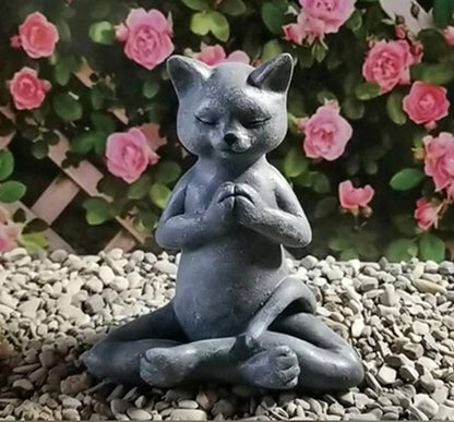 Cat Buddha Zen Statue Table Outdoor Garden Lotus Shape