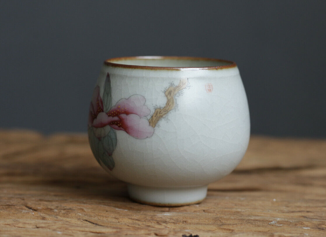 90cc中国宋代古董大师茶杯ruyao牡丹陶瓷杯-