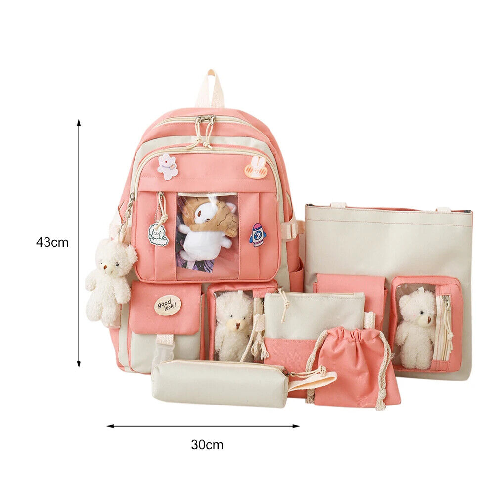 5pcs/set Women Backpack Bookbags Teenage Student School Bag Travel Rucksack