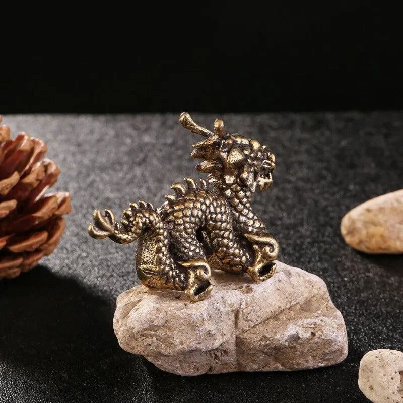 Brass Chinese Mythology Animal Dragon Statue Figure Miniature Antique Dragon