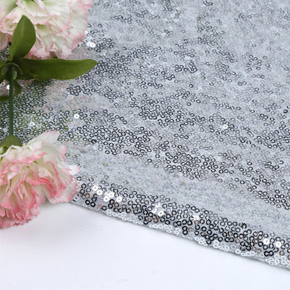 Silver 60" x 102" Sequin Rectangular Tablecloth