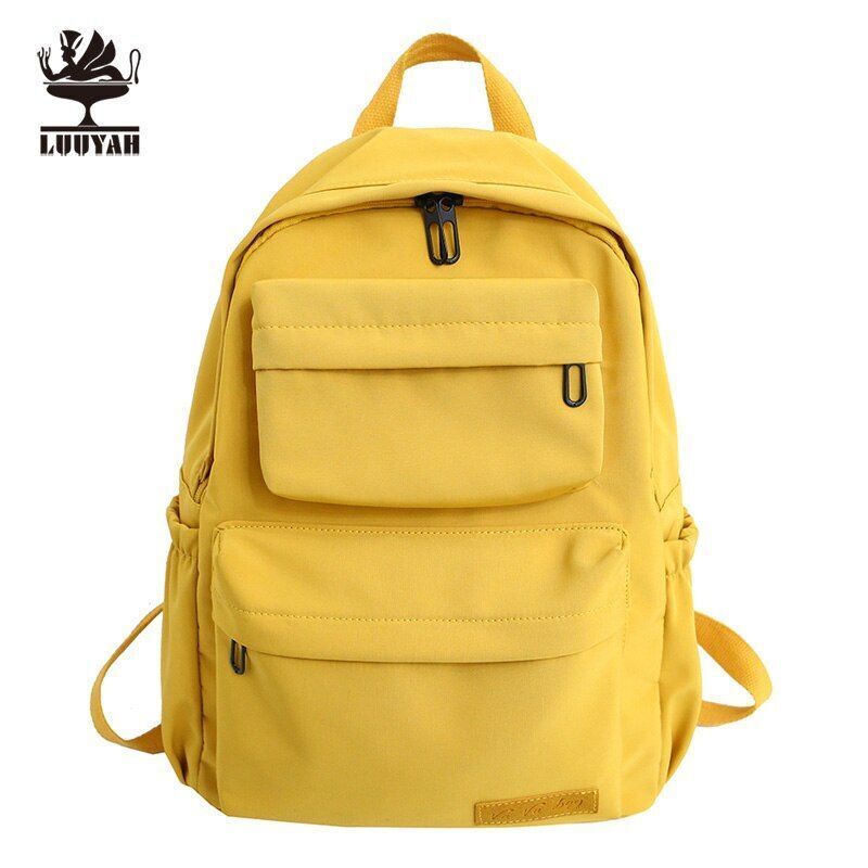 Waterproof Nylon Backpack Solid Color Traveling Large Schoolbag Orange/Green Bag