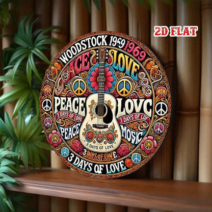 Vintage 1960s-70s 8x8 Tin Sign Peace Love Music Retro Wall Art for Home Bar Cafe