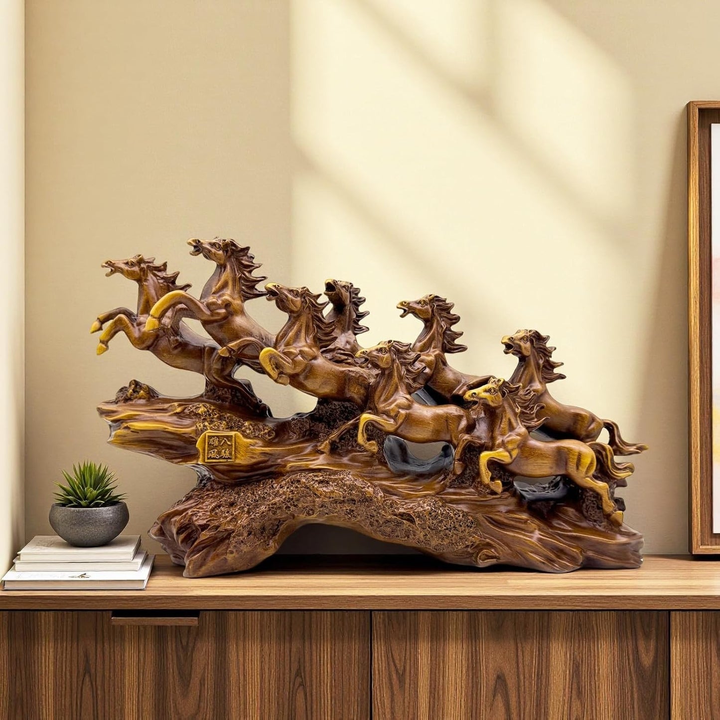 Resin Feng Shui Horses Statue - Running Horse Figurine Decor for Wealth Luck