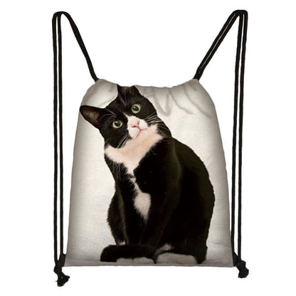 Black Cat Drawstring Bag Women Shopping Purse Canvas Travelling Bag Backpack 1PC