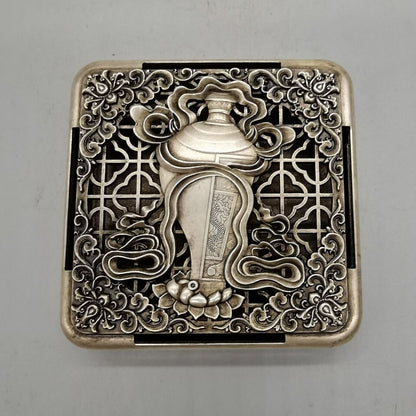 Rare Chinese miao silver tibet silver OLD handmade lotus flower inkstone box