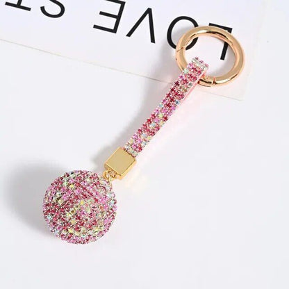 Rhinestone Ball Leather Strap Key Chain Pendant Charm Crystal Purse Bag Car Ring