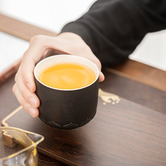 Black Crockery Ceramic Tea Cup Lotus Chinese Tea Cups