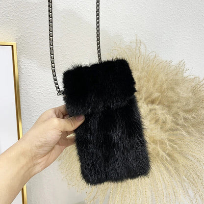 100% Real Bag Crossbody Bags Women Plush Purses and Handbags Shoulder Bag Girls
