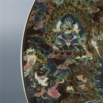 Chinese Porcelain Qing Qianlong Famille Rose Tangka Buddha Statue Plates 10.23”
