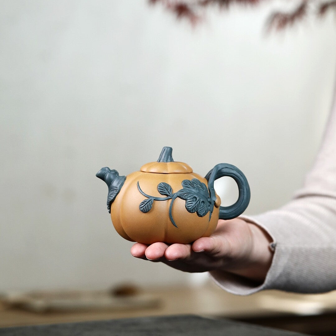 Handmade Tea Pot Pumpkin Design Yixing Zisha Duan Clay Pot Marked Chinese Pots