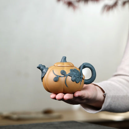 Handmade Tea Pot Pumpkin Design Yixing Zisha Duan Clay Pot Marked Chinese Pots