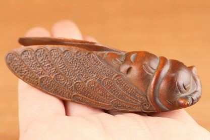 chinese boxwood handmade cicada statue figure decoration hand piece