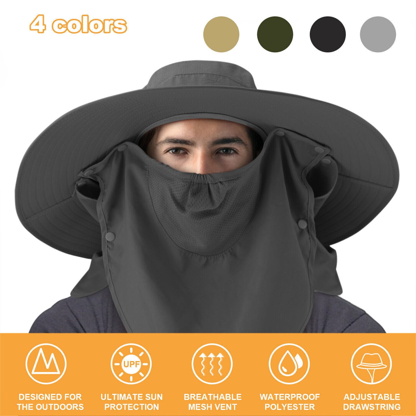 Wide Brim Sun Hat Breathable Bucket Cap Summer Fishing UV Protection Men Women