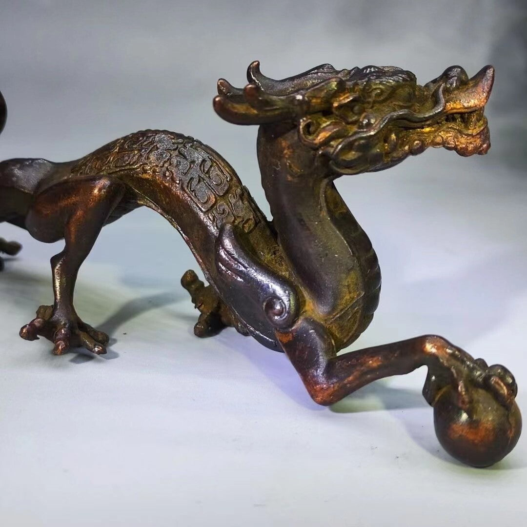 Rare Chinese Bronze Animal Statue dragon Tabletop Figurine Home Decor Gifts