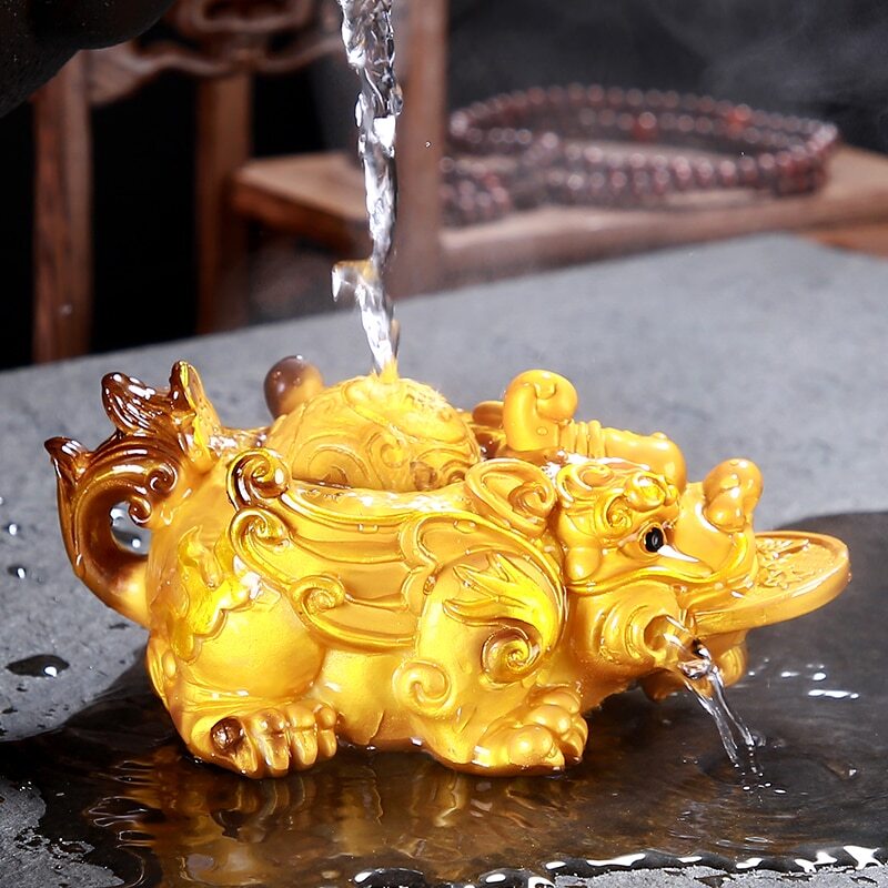 1pc Retro Golden Toad Statue Resin Color Changing Tea Pet Tea Figurine Ornament