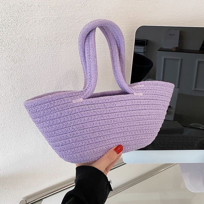 Straw Bag Cotton Rope Purse Handbag Casual Open Weave Beach Carrycot Totes Bags