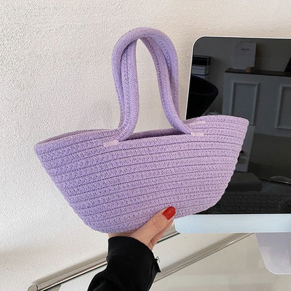 Straw Bag Cotton Rope Purse Handbag Casual Open Weave Beach Carrycot Totes Bags