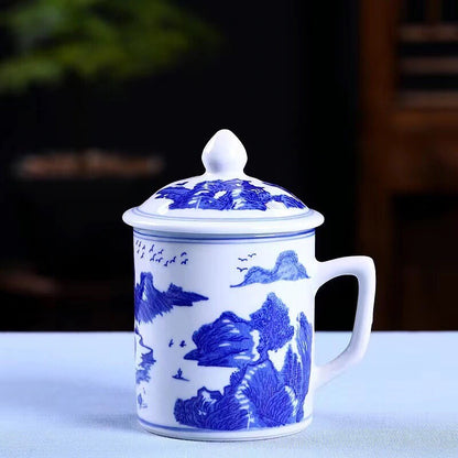 New Chinese Dragon Coffee Mug with Lid Porcelain Office China Tea Cups Gifts