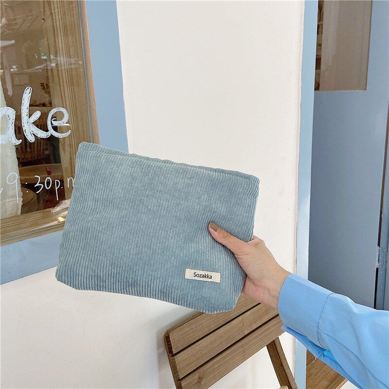 Corduroy Cosmetic Bag Cotton Clutch Makeup Traveling Bag Organizer Cases 18*26CM