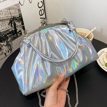 Sparkles Crossbody Bag Silver Green Clip Shell Handbag Chain Shoulder Purse 1 PC