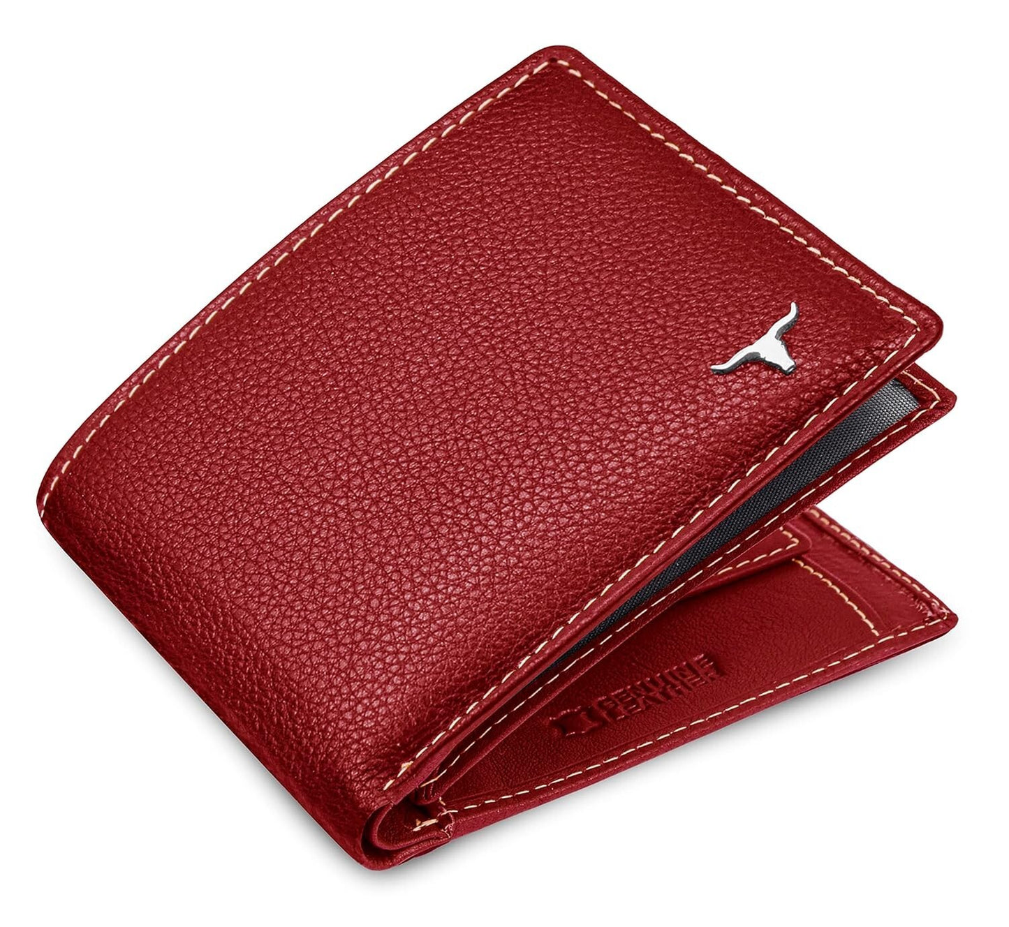 New Red Bi-Fold Leather Men's Wallet RFID Protection Gift Item