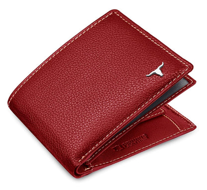 New Red Bi-Fold Leather Men's Wallet RFID Protection Gift Item
