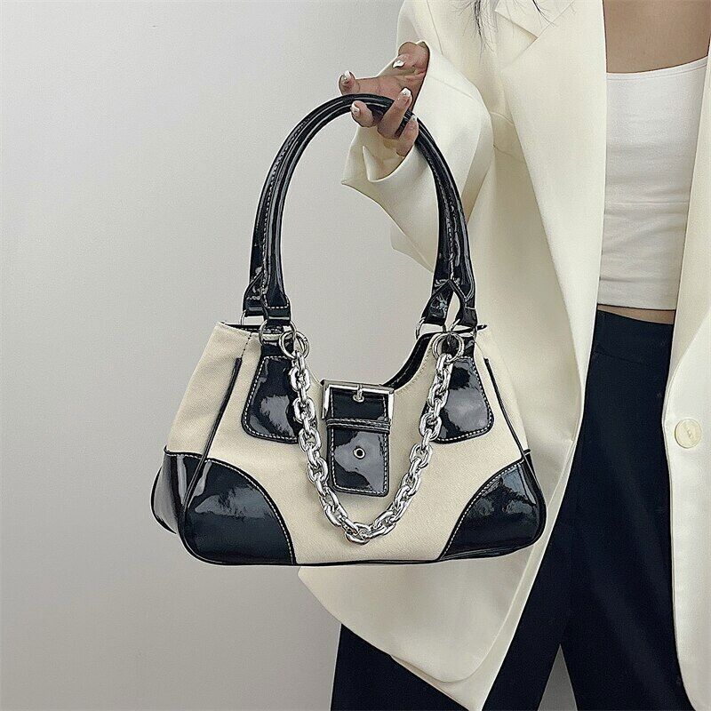 Cool Girls Canvas Bag Leather Women's Chain Shoulder Crossbody Bags Handbags