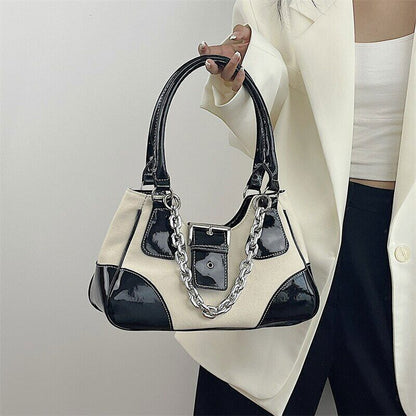 Cool Girls Canvas Bag Leather Women's Chain Shoulder Crossbody Bags Handbags