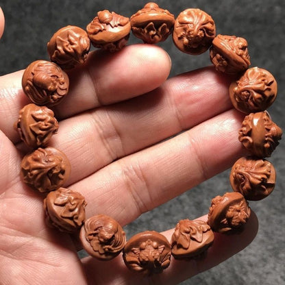 Natural Peach Pit Hand-Carved Goldfish Bat Bracelet Wenwan Beads Men Women