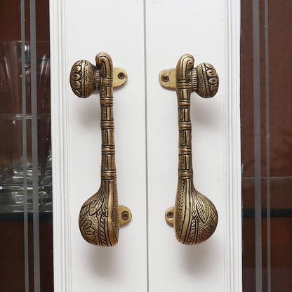 Set of 2 Antique Look Brass Veena Look Door Handle for Drawer
