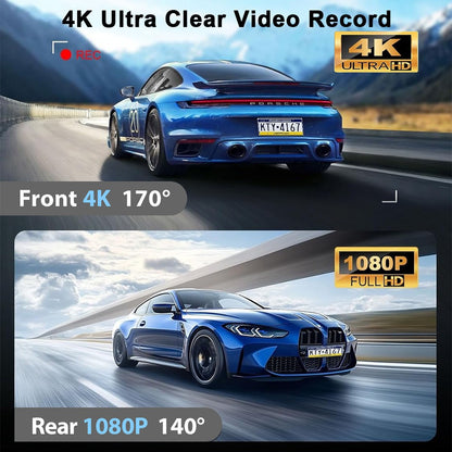 Dash Cam 4K+1080P Car Camera Recorder With GPS WiFi Car DVR 24H Parking Monitor