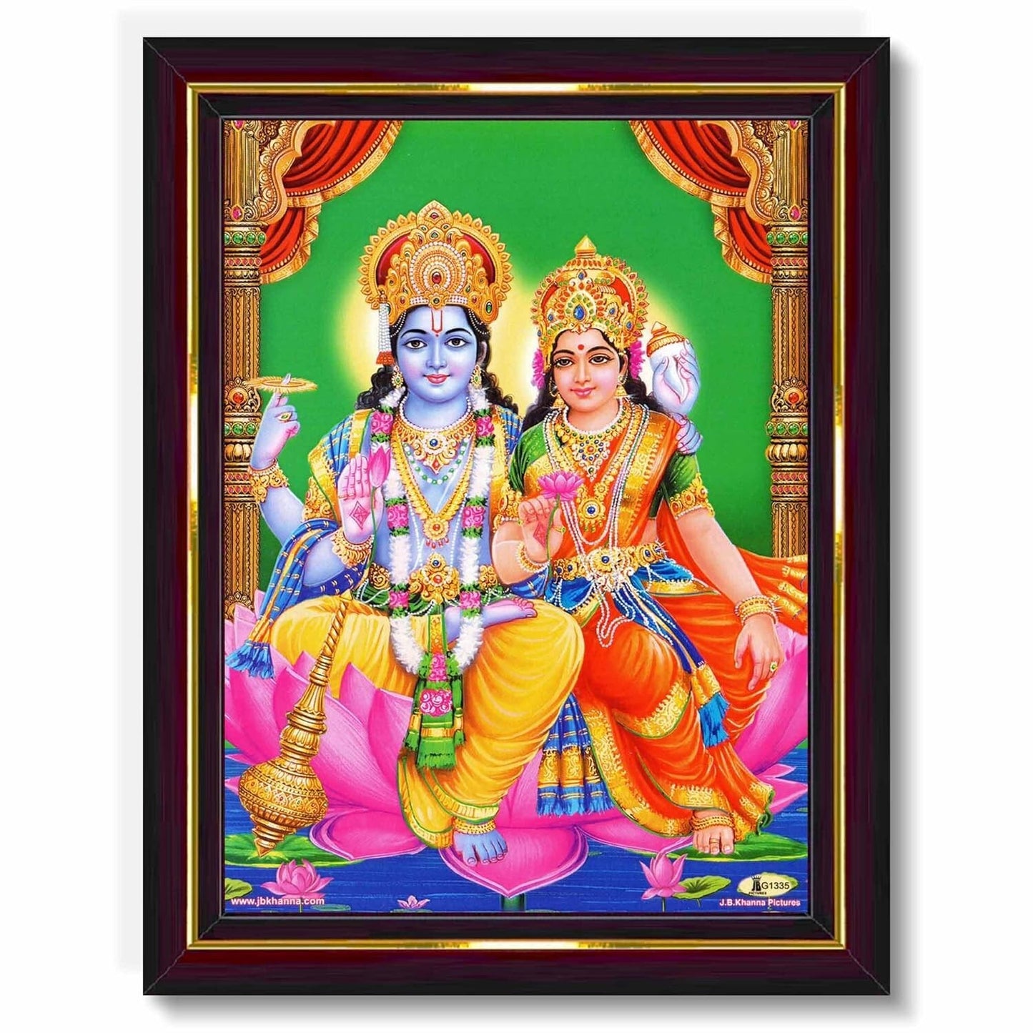 Lord Laxmi Narayan HD Printed Religious Picture With Wooden Frame