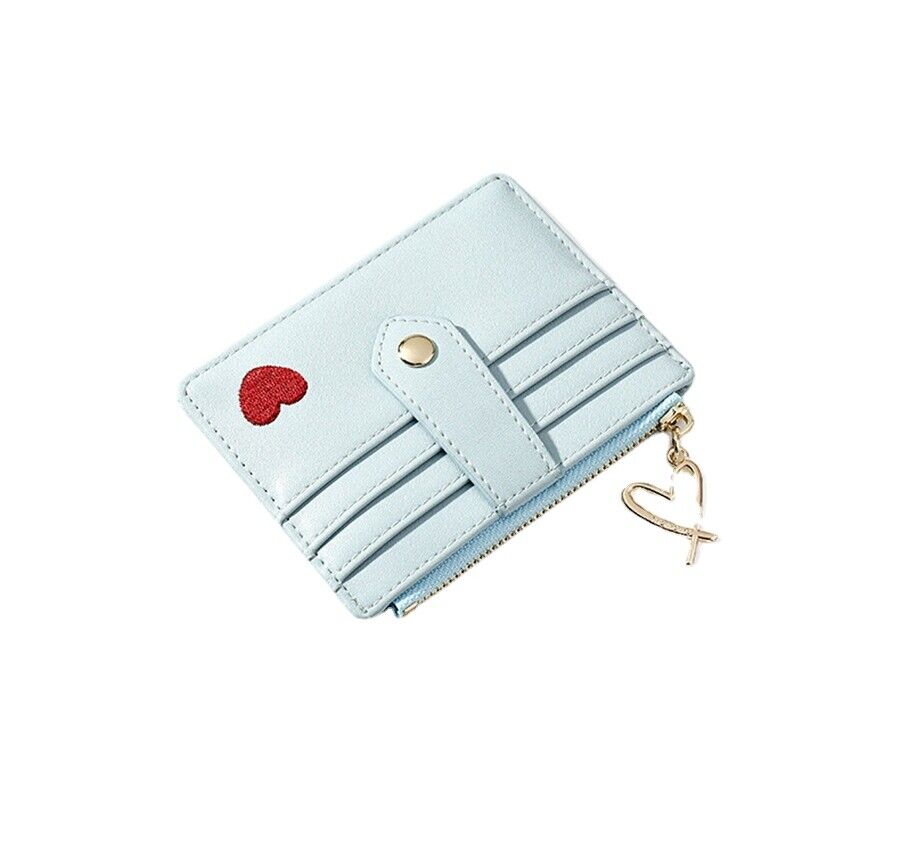Fashion Heart Embroidered Female Wallet Leather Change Money Bag Multifunctional