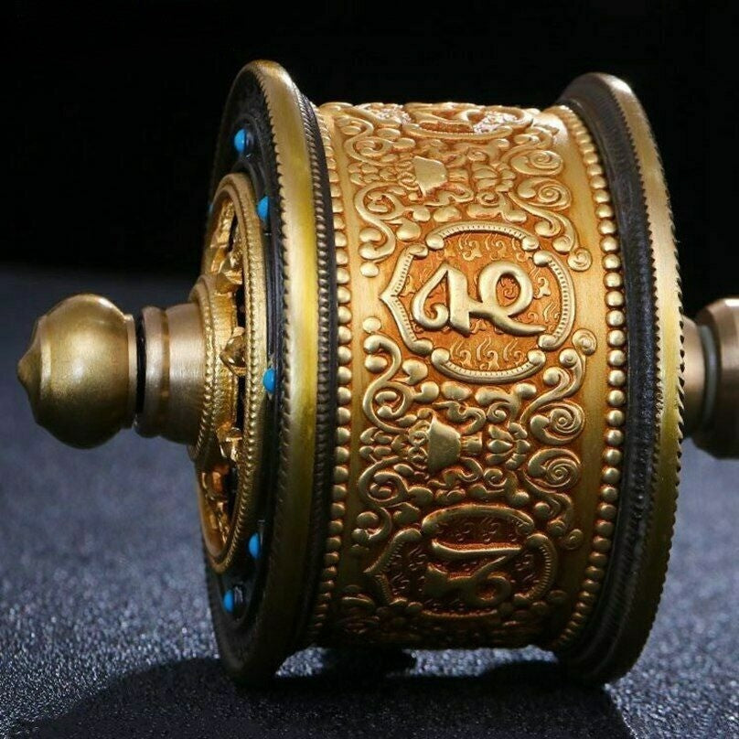 6.2'' New Tibetan Copper Hand Turn Prayer Wheel Praying Wheel Om Mani Padme Hum
