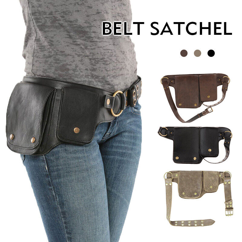 Men Women Medieval Steampunk Pu Leather Hip Belt Bag Pocket Waist Bag