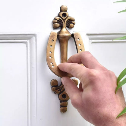 Antique Look Brass Horse Shoe Door knocker On Long Base Plate Door Bell