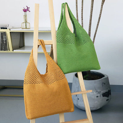 Simple Handbag Women's Knitted Shoulder Bag Large Capacity Tote Beach Bag