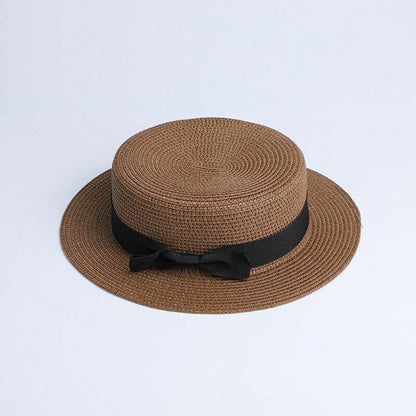 Hats Sun Flat Straw Boater Girls Bow Summer Women Kid Beach Casual Adult Autumn